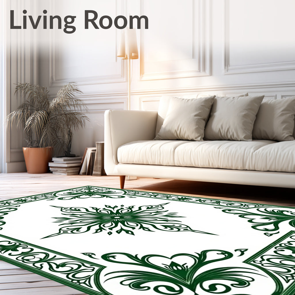 Ornate Green Floral Filigree Rug