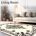 Ivory Black Abstract Intricate Floral Design Rug