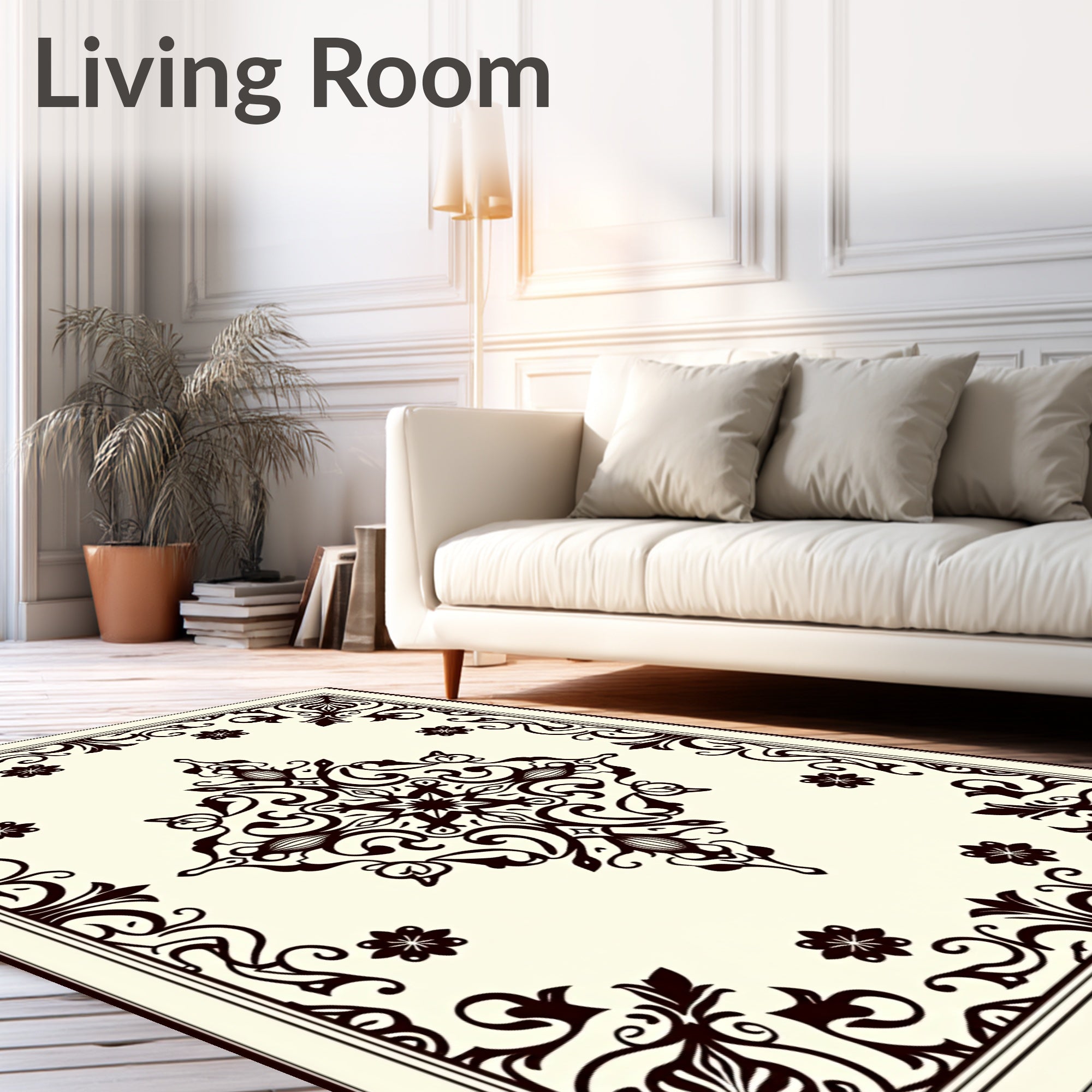 Ivory Black Abstract Intricate Floral Design Rug