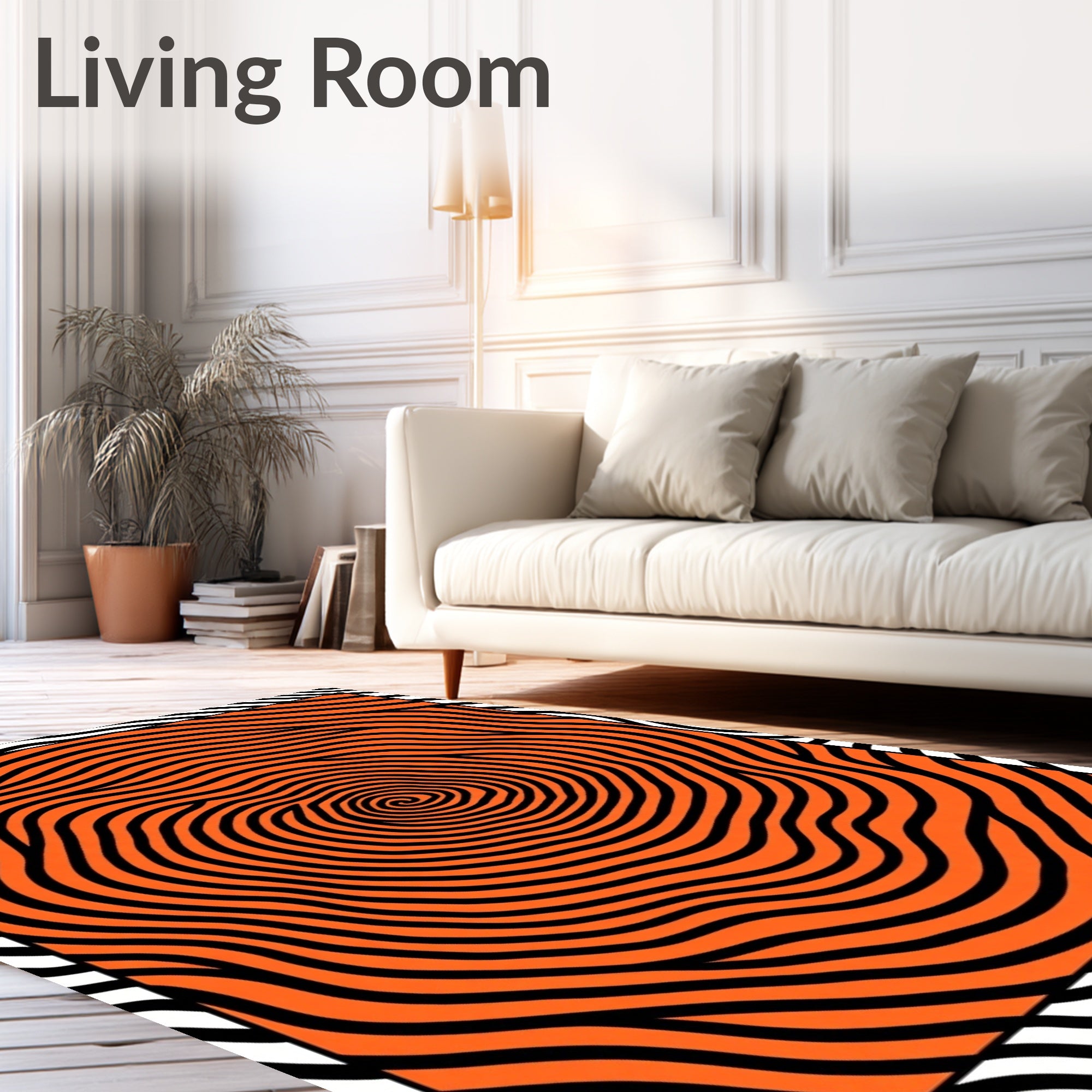Orange Black Concentric Waves Rug
