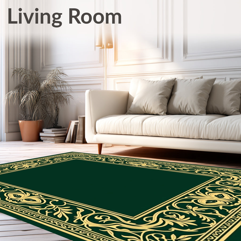 Elaborate Golden Floral Scroll Border Rug