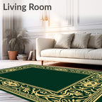 Elaborate Golden Floral Scroll Border Rug
