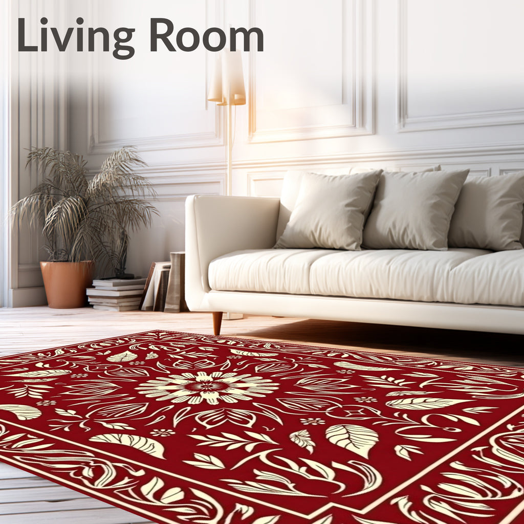 Rich Red Floral Motif Rug