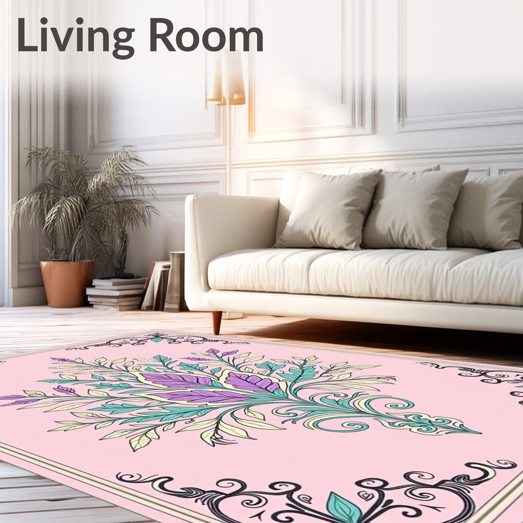 Floral Vine Scrollwork Pastel Rug