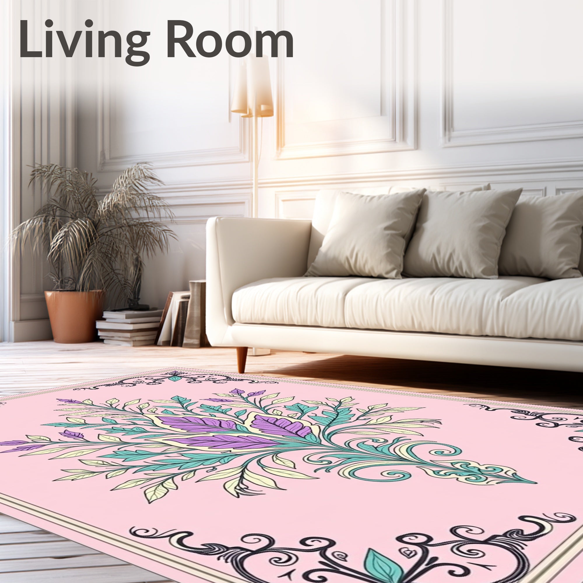 Floral Vine Scrollwork Pastel Rug