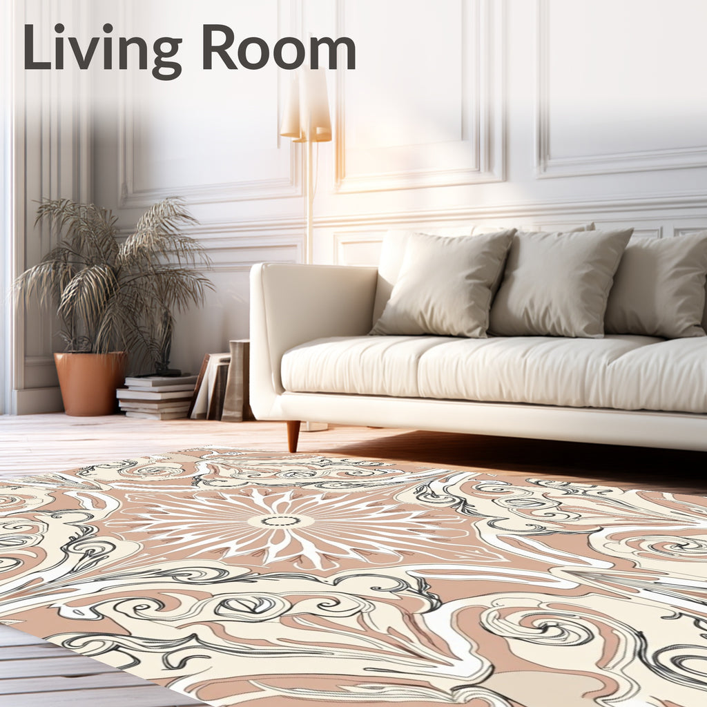 Pale Nude Floral Outline Mandala Design Rug