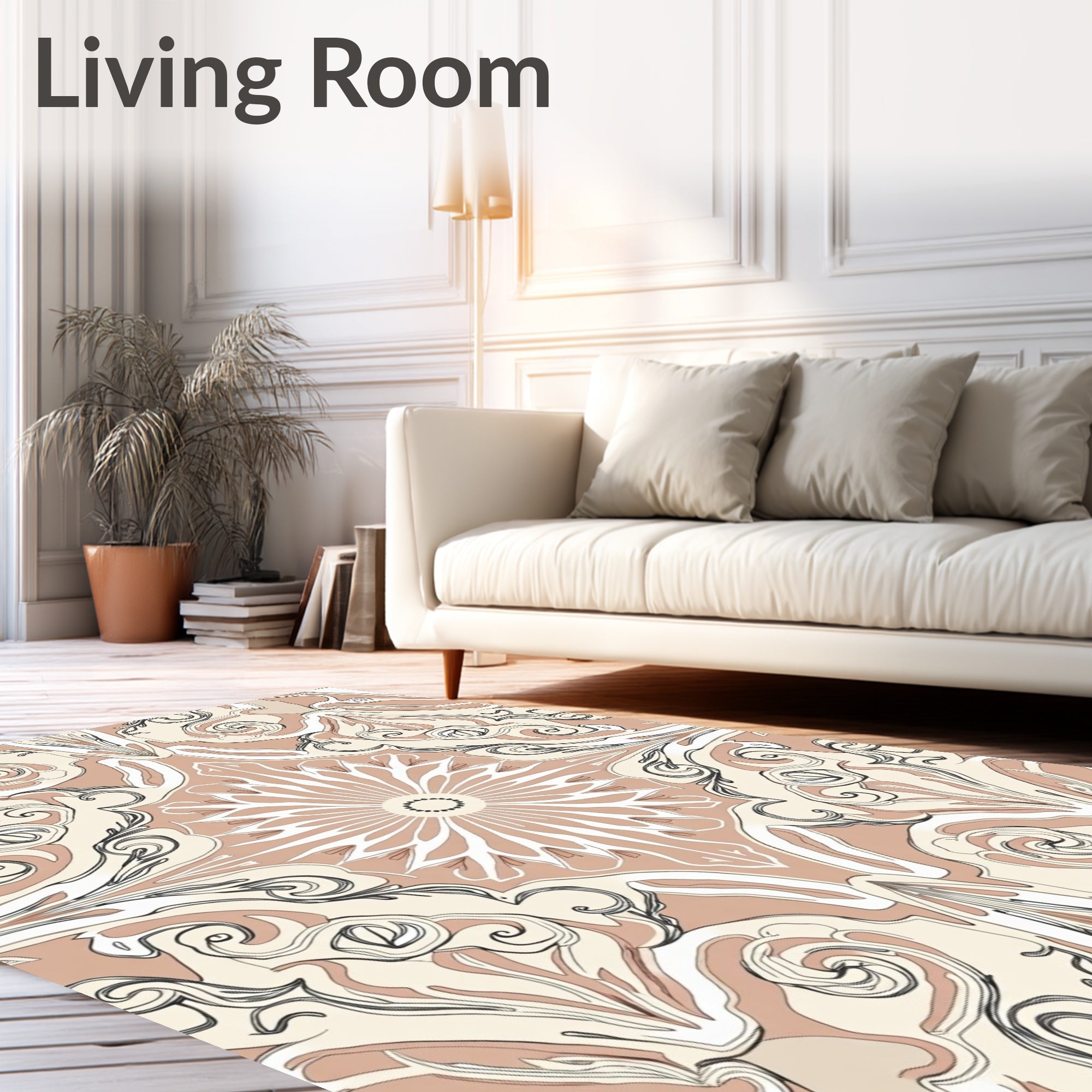 Pale Nude Floral Outline Mandala Design Rug