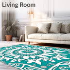 Bold Teal White Geometric Medallion Rug