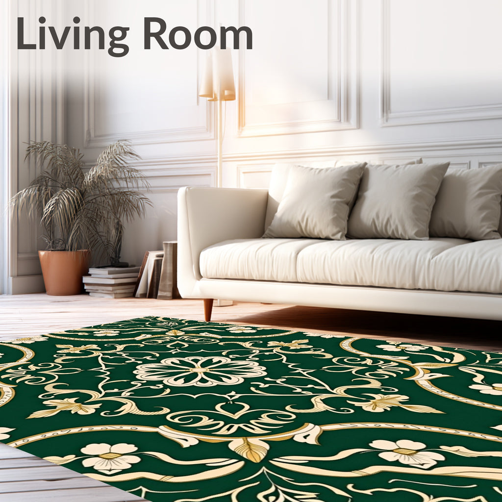 Emerald Ivory Floral Medallion Vine Rug