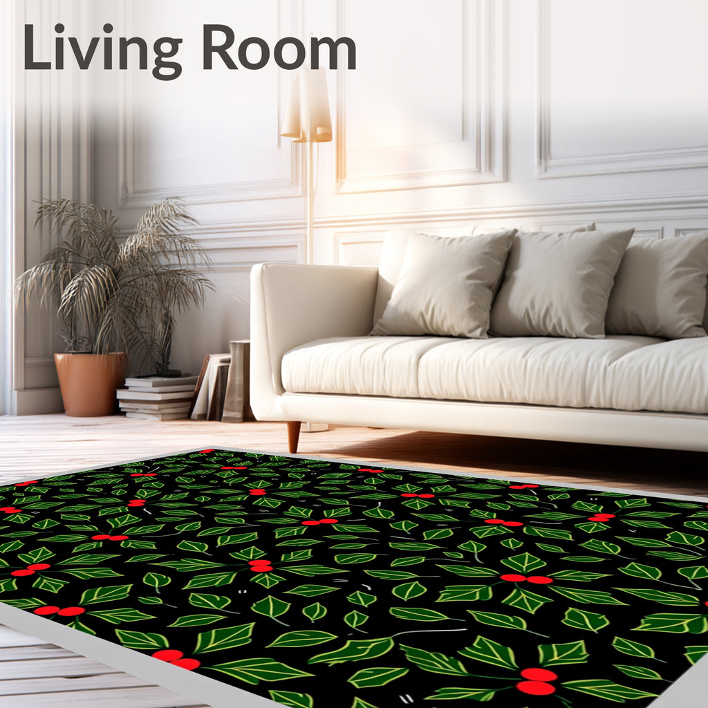 Bold Holly Berry Green Leaf Rug