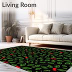 Bold Holly Berry Green Leaf Rug