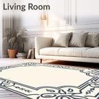 Ornamental Dark Gray Floral Frame Design Rug