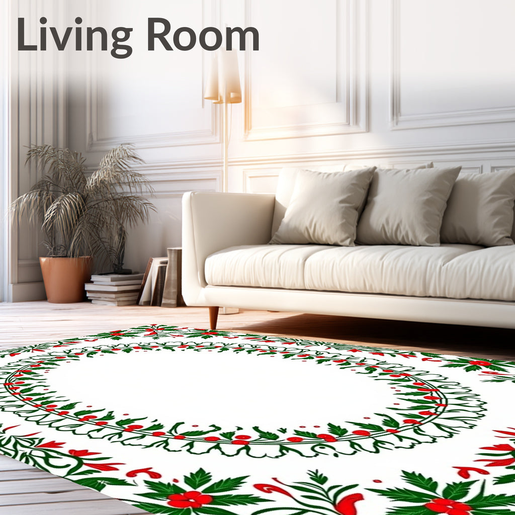 Crimson Holly Leaf Garland Frame Rug