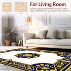 Elegant Blue Gold Floral Medallion Rug