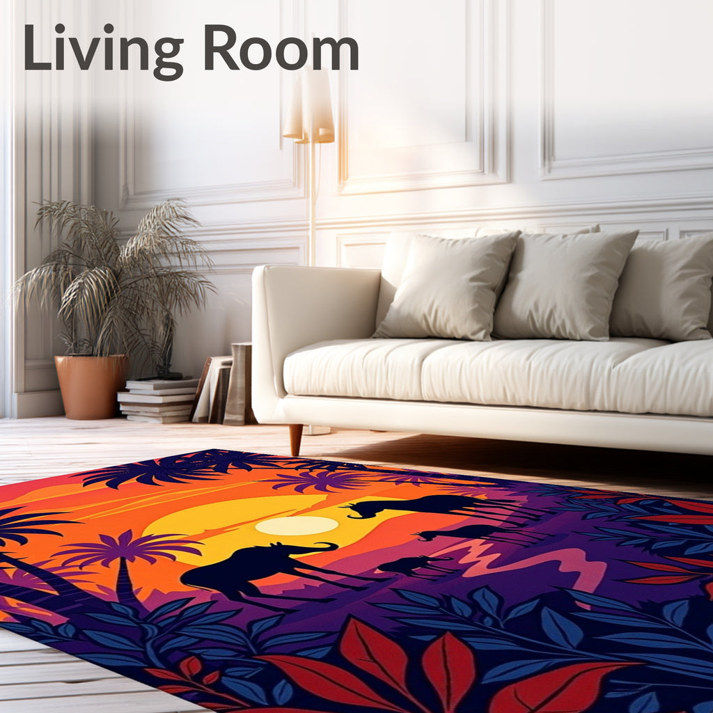 Savanna Sunset Animal Silhouettes Rug