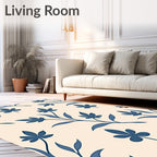 Classic Blue Botanical Branch Pattern Rug