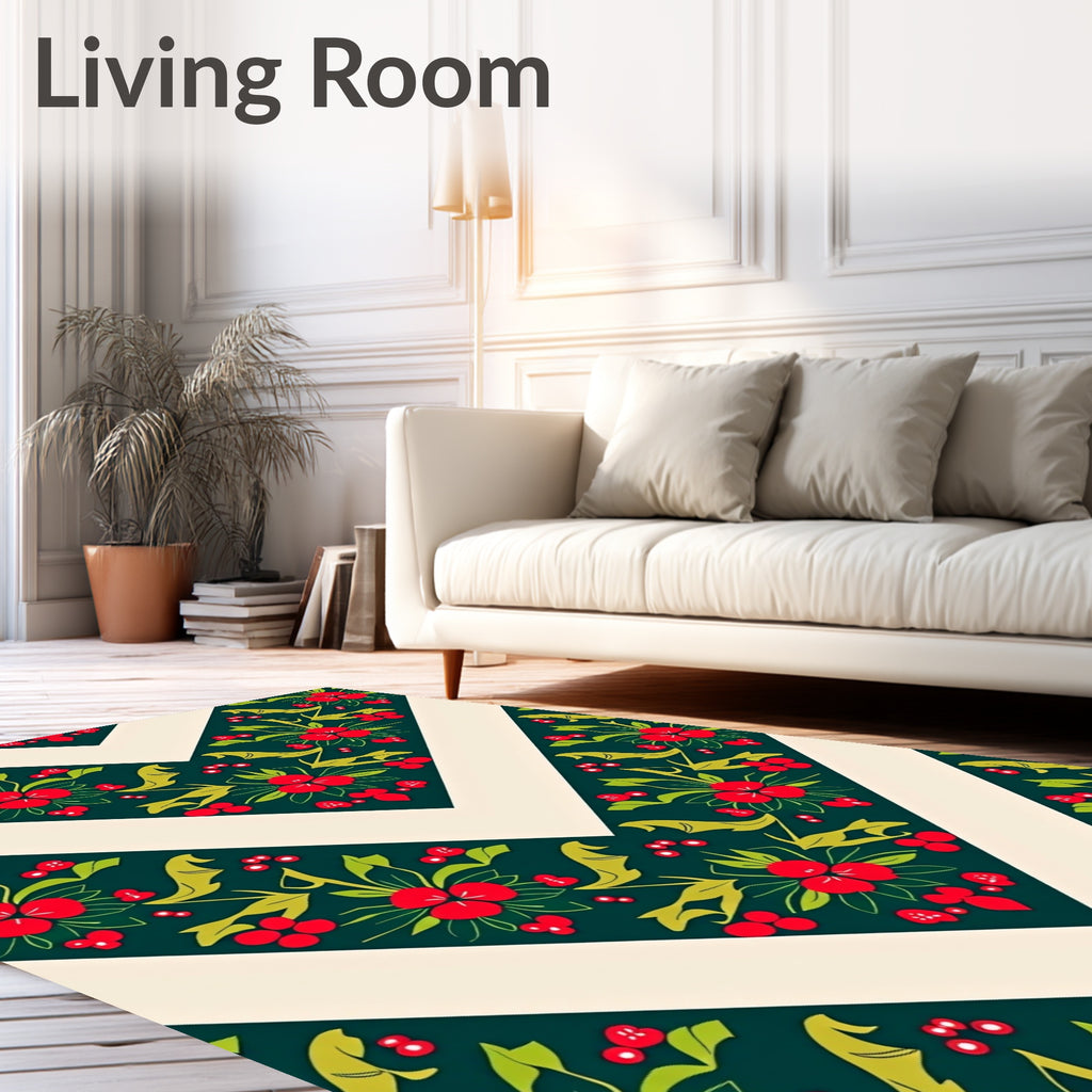 Green Floral Chevron Pattern Rug