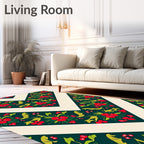 Green Floral Chevron Pattern Rug