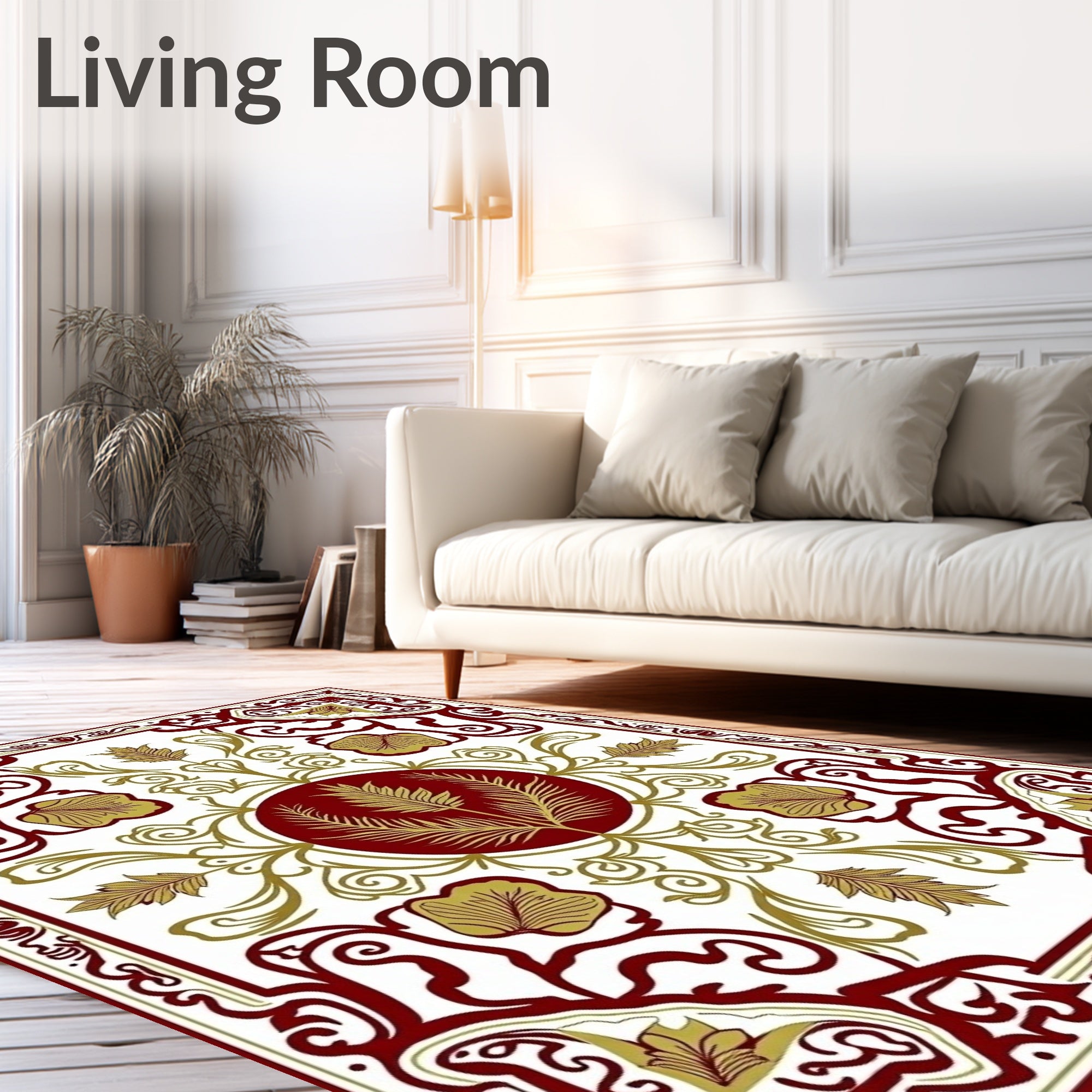 Regal Scarlet and Gold Floral Pattern Rug