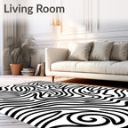 Abstract Swirls Black White Pattern Rug