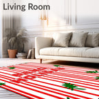 Red White Striped Evergreen Branches Rug