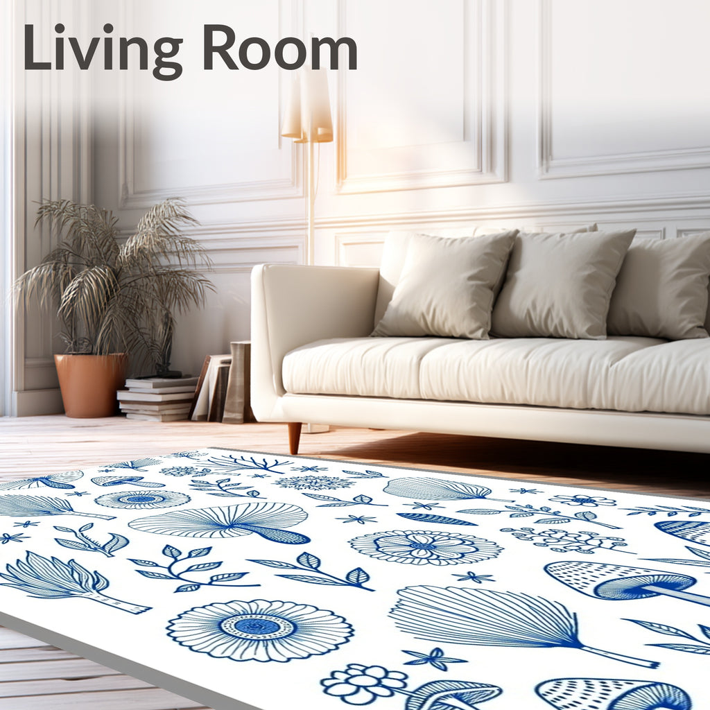 Mushroom and Floral Line Art Design Rug