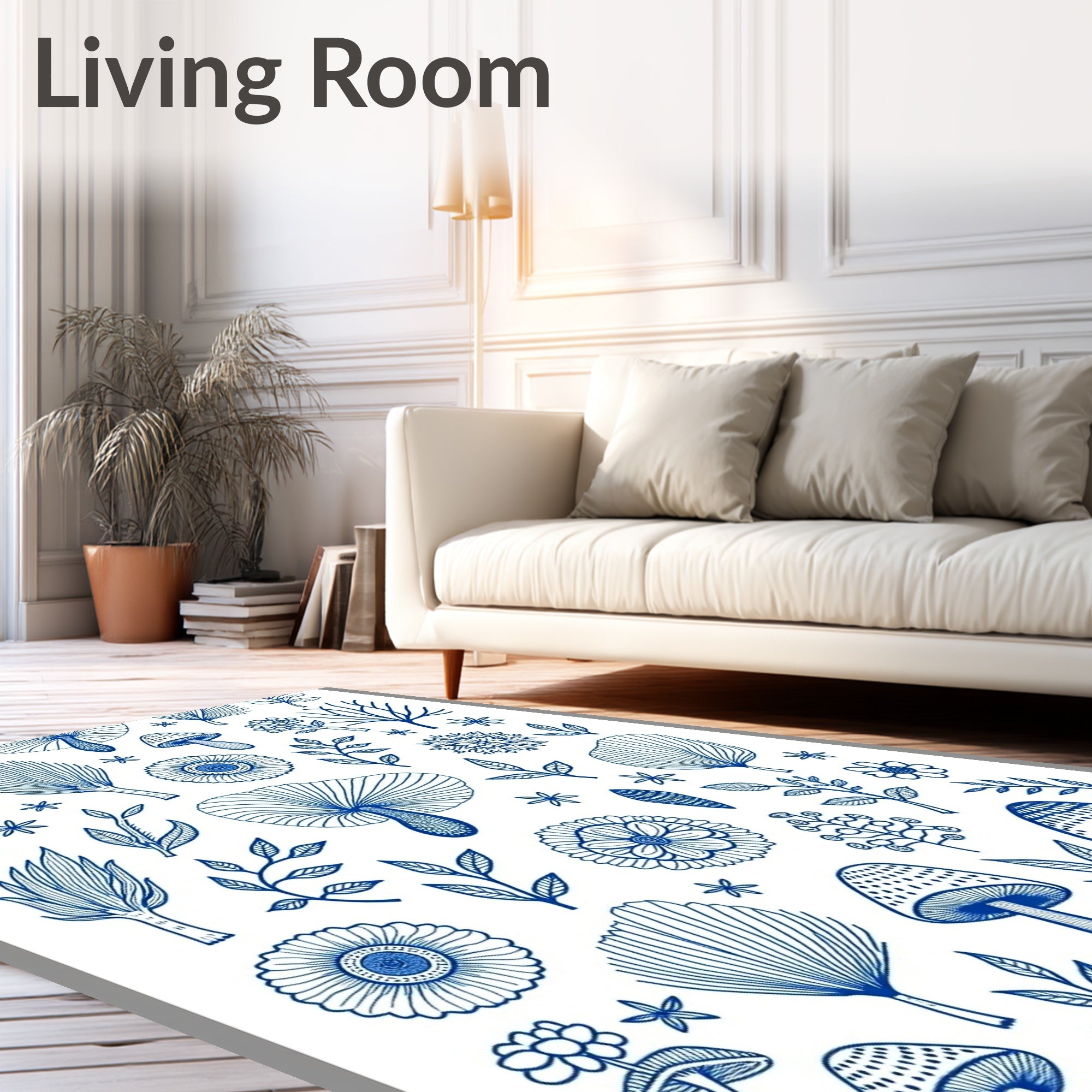 Mushroom and Floral Line Art Design Rug
