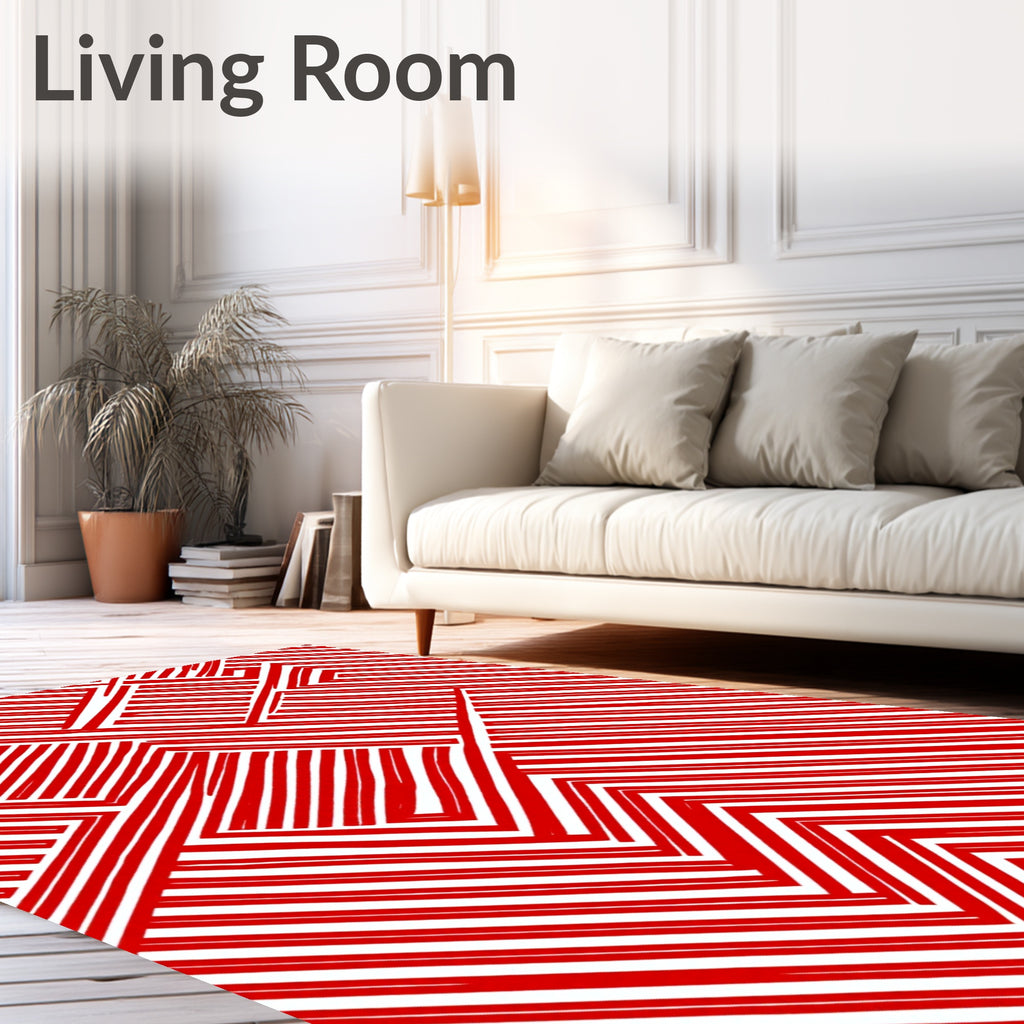 Red Geometric Maze Lines Rug