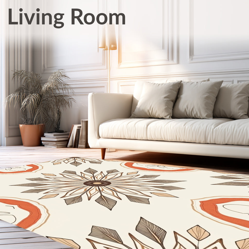 Orange Brown Boho Floral Medallion Rug