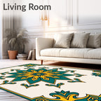 Turquoise Yellow Floral Mandala Design Rug