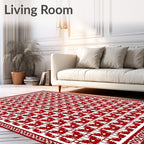 Classic Red Maple Leaf Geometric Design Rug