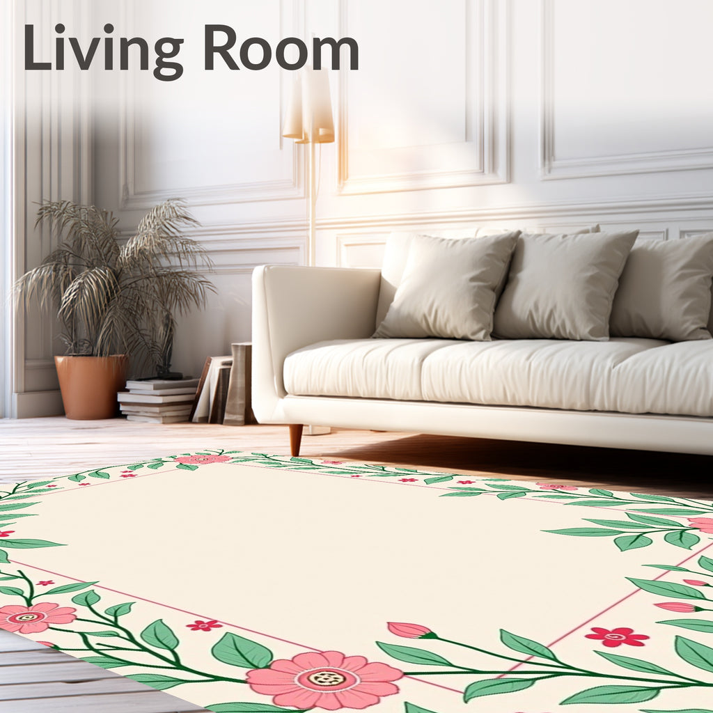 Pink Floral Vine Botanical Pattern Rug