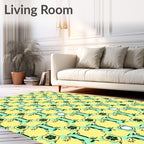 Quirky Floral Emblem Teal and Yellow Pattern Rug