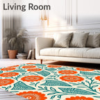 Orange Floral Leafy Pattern Rug