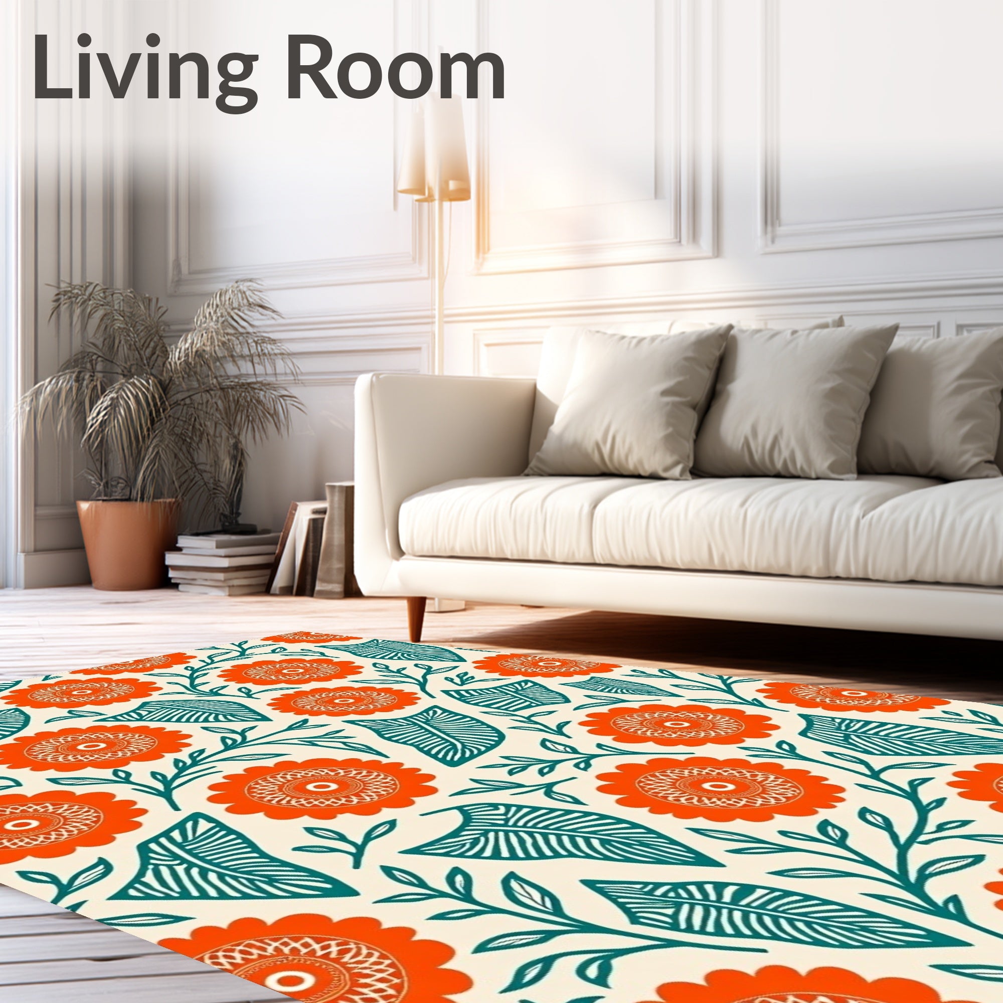 Orange Floral Leafy Pattern Rug