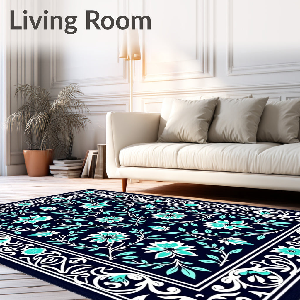 Turquoise Floral Vine Pattern Rug