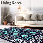 Turquoise Floral Vine Pattern Rug