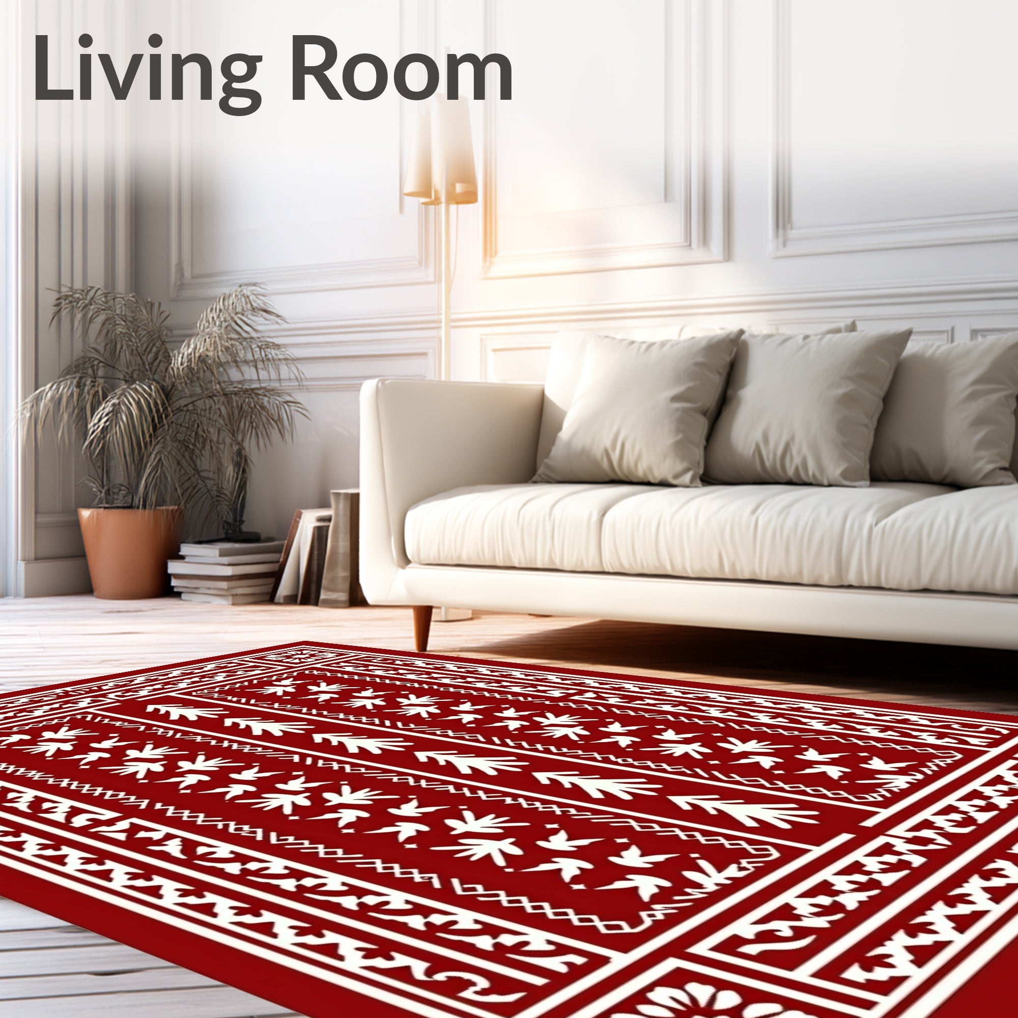 Vertical Symmetry Red White Patterned Rug