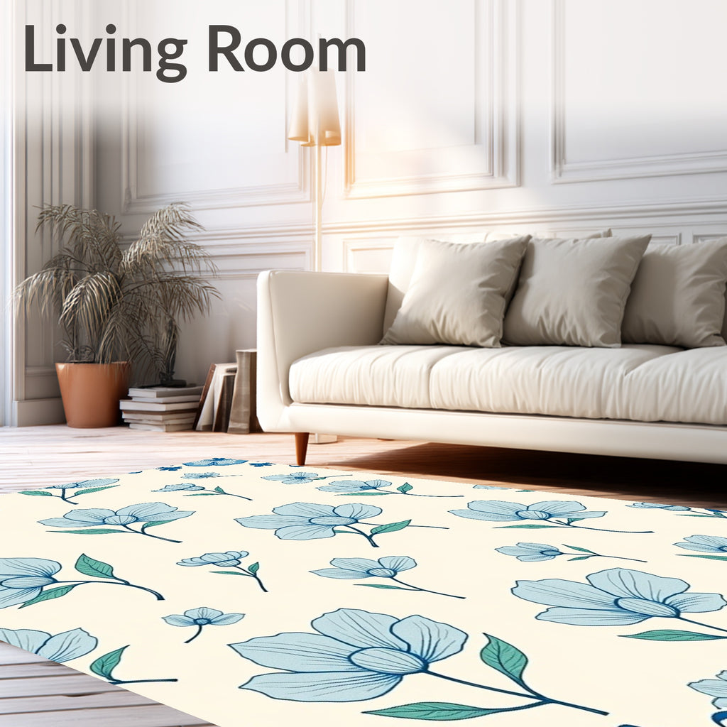 Light Blue Floral Sketch Pattern Rug