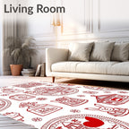 Red Whimsical Village Houses Snowflakes Rug