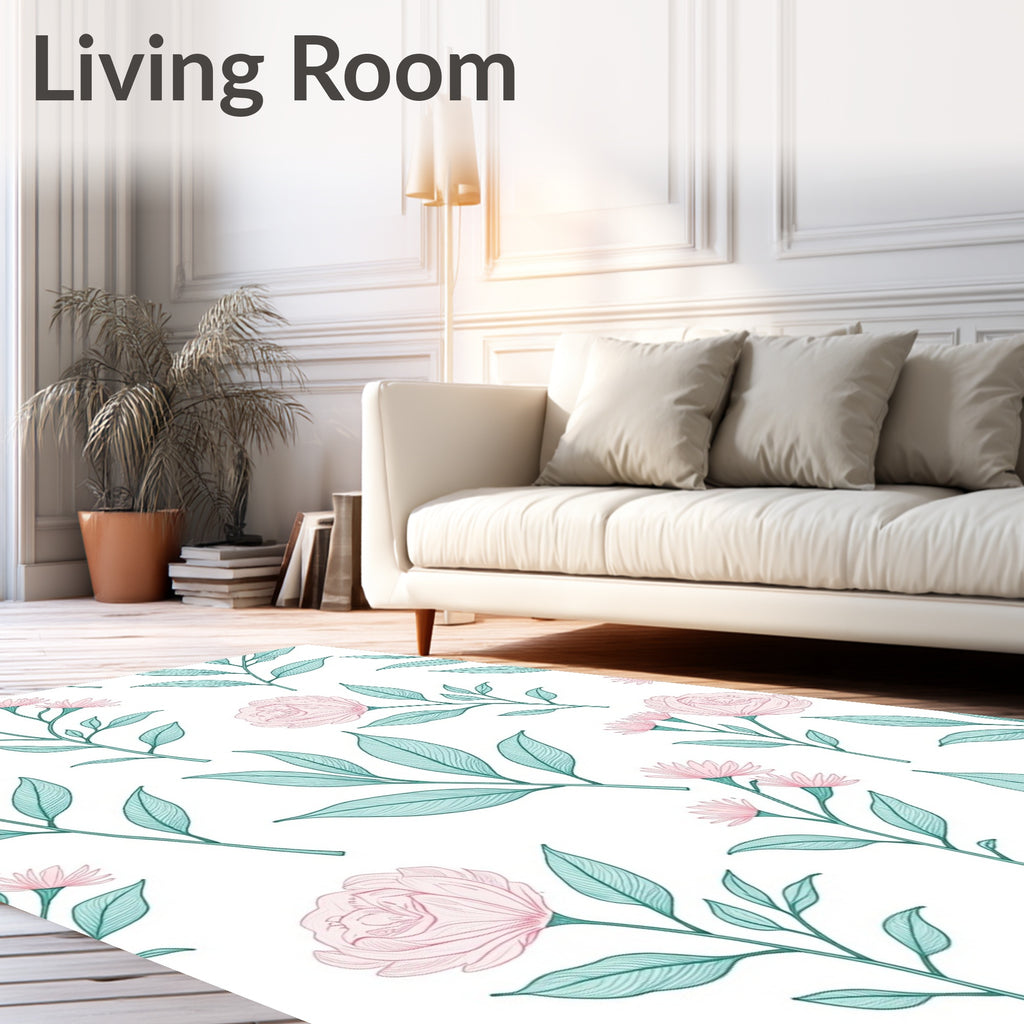 Floral Branch Pattern with Pink Blooms Rug