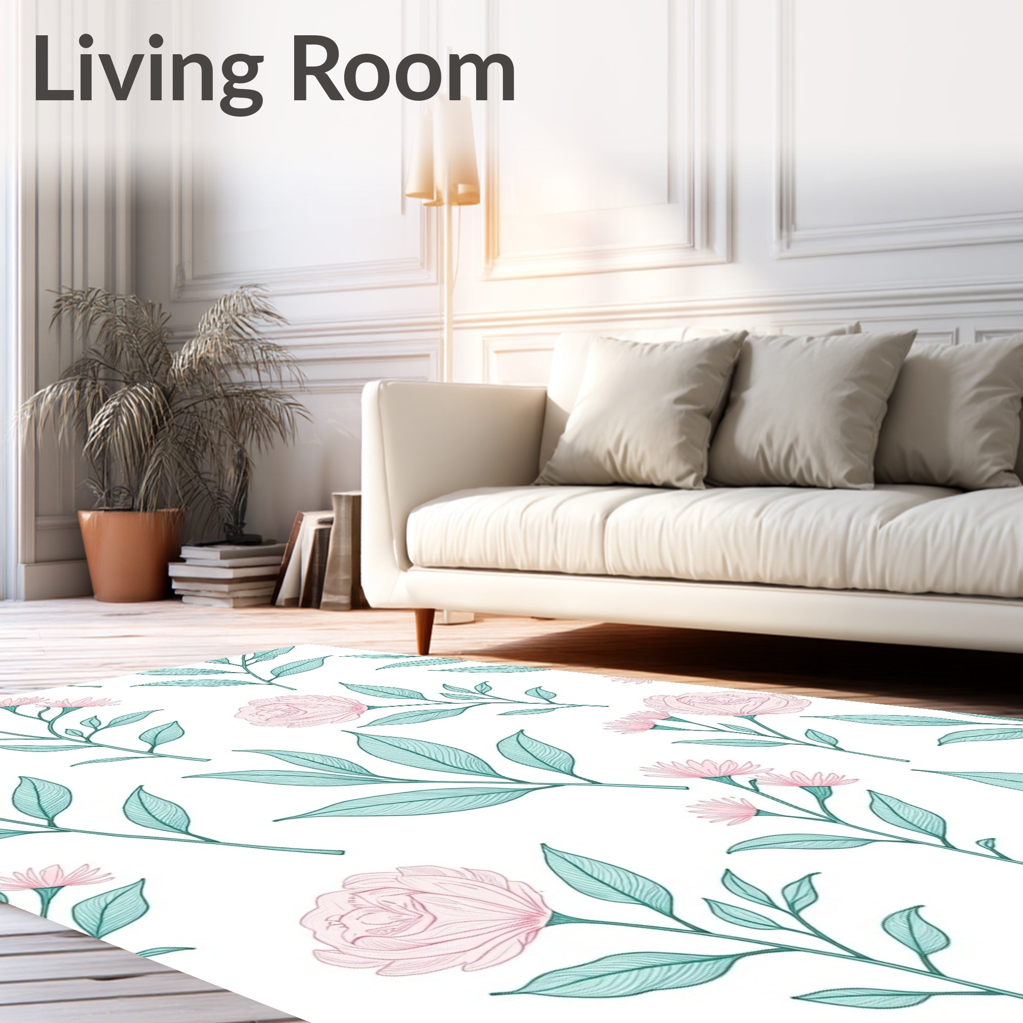 Floral Branch Pattern with Pink Blooms Rug