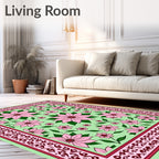 Floral Patterned Deco Border Rug
