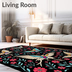 Whimsical Floral Bird Bloom Design Rug