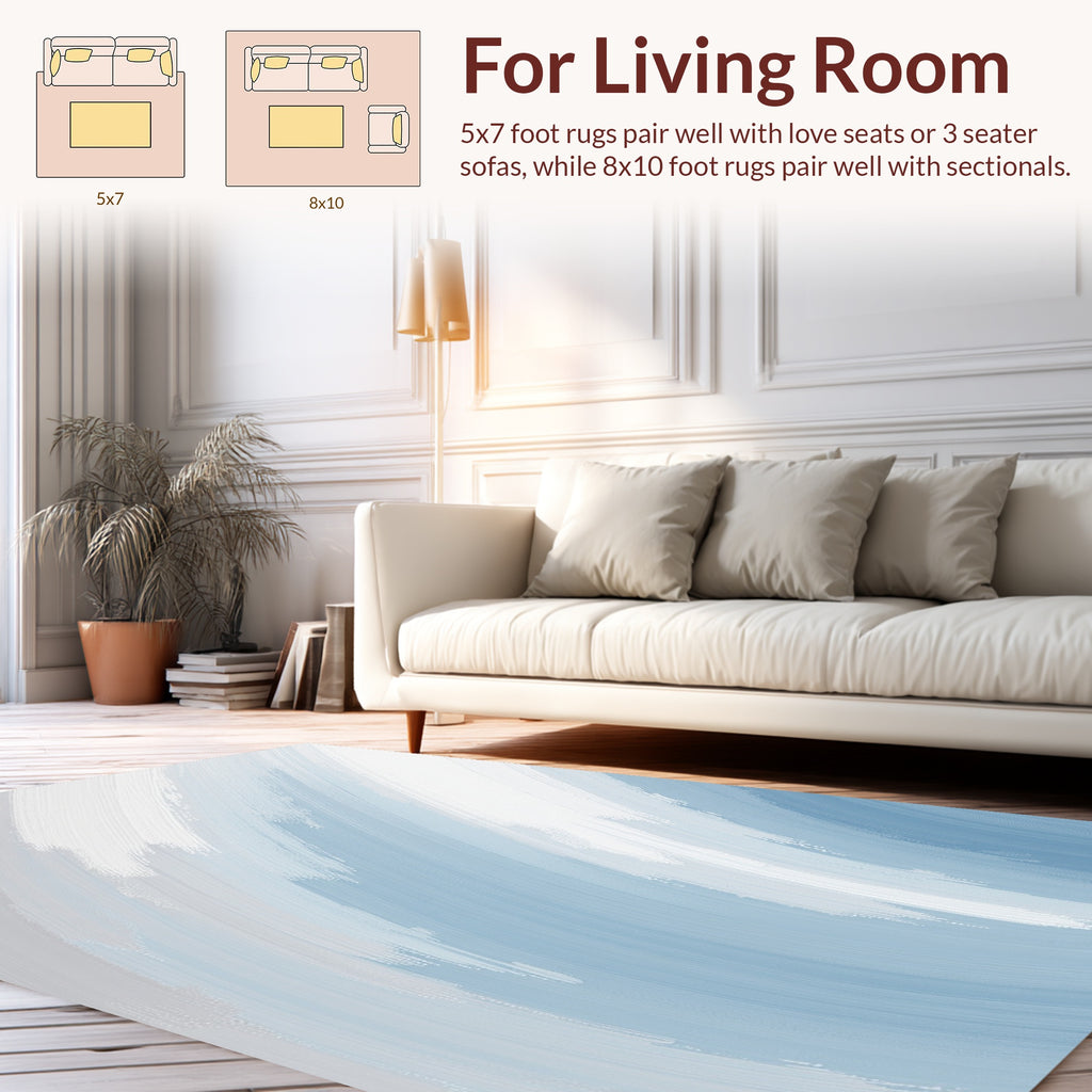 Abstract Blue White Brush Strokes Rug