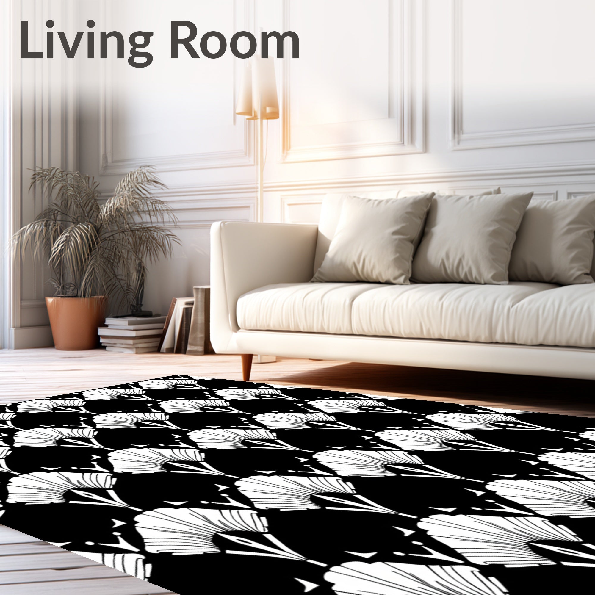 Art Deco Fan Pattern Black and White Rug