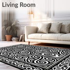 Ornate Scrollwork Black and White Design Rug