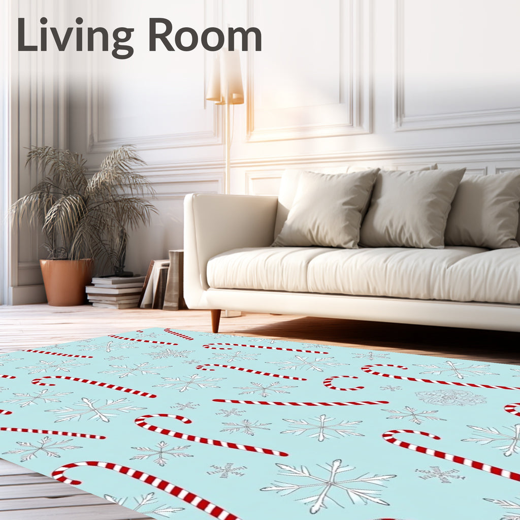 Red Stripe Candy Cane Snowflakes Rug