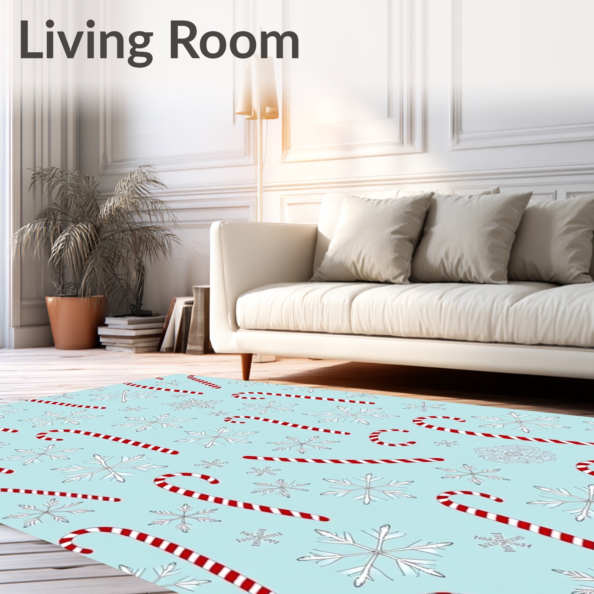 Red Stripe Candy Cane Snowflakes Rug