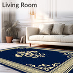 Classic Blue and Gold Fleur-de-lis Pattern Rug